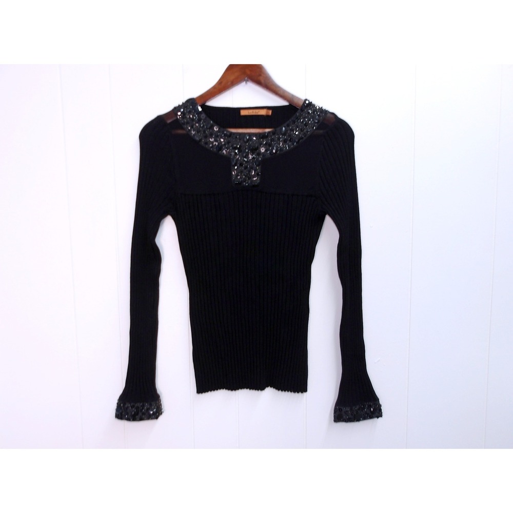 Belladini Embellished Top Black Jewel Neck Sweater Size M / #8064 - Picture 7 of 7